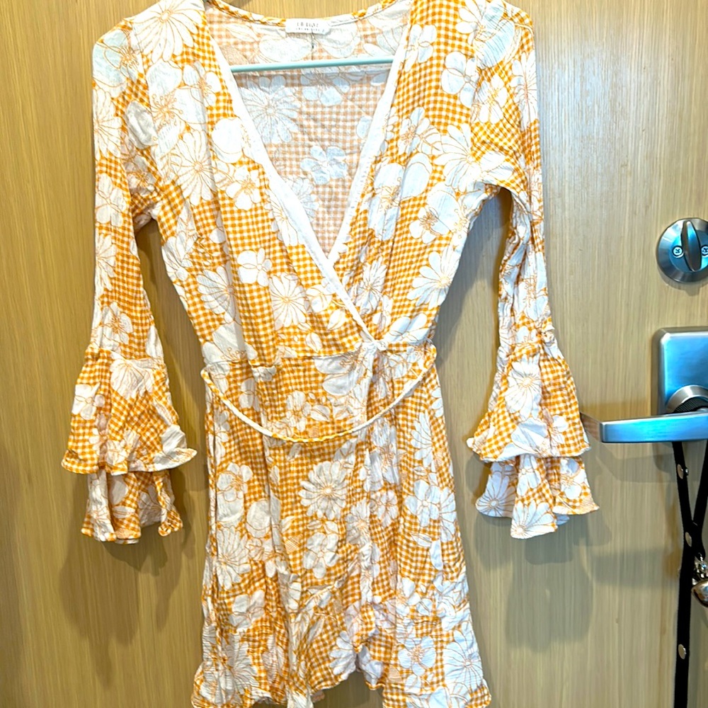 Floral checkered wrap dress